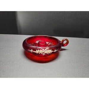 Fenton Ruby Red White Holly & Berry Finger Candle Holder Signed W/ Original Tag